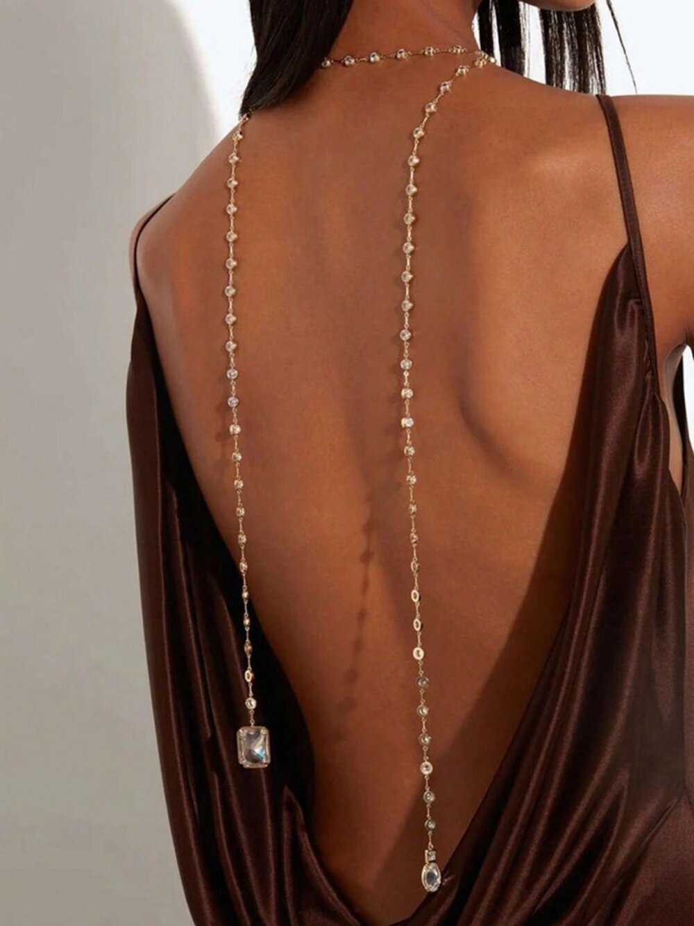 Gold Sexy Women's Gold Tone Rhinestone Double Pendant Backless Body Chain